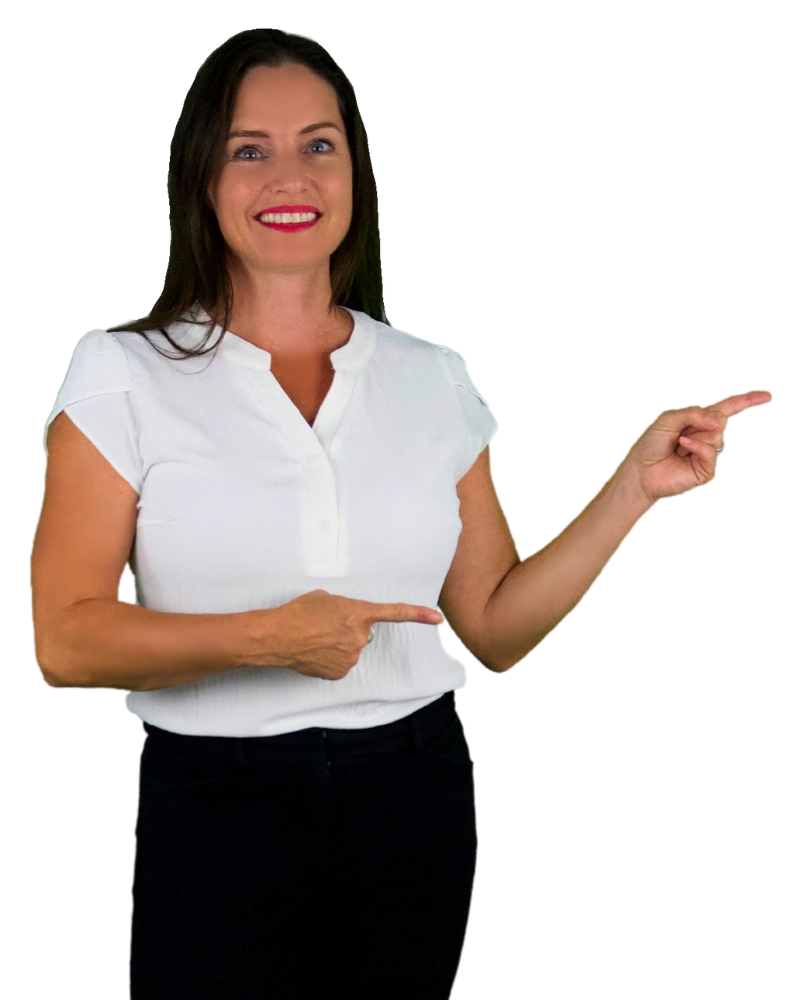 Get Your Cash Offer Now – Fast and Easy Castilia Cava, owner of Casti Buys Houses, pointing to a button to get a fast and easy cash offer for your home.